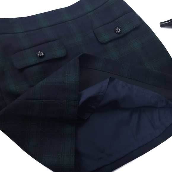 New Loft Navy Green Plaid Wool Blend Skirt Sz 6P - Picture 7 of 9